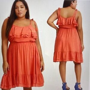 TORRID Coral Ruffle Beach Boho Comfy Midi Dress Adjustable Spaghetti Straps 3X
